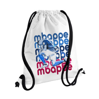 Kylian Mbappé, Τσάντα πλάτης πουγκί GYMBAG λευκή, με τσέπη (40x48cm) & χονδρά κορδόνια