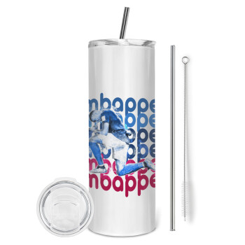 Κιλιάν Μπαπέ, Eco friendly ποτήρι θερμό (tumbler) από ανοξείδωτο ατσάλι 600ml, με μεταλλικό καλαμάκι & βούρτσα καθαρισμού