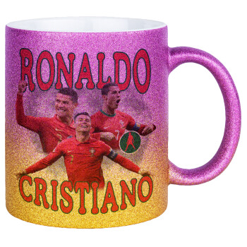 Cristiano Ronaldo, Κούπα Χρυσή/Ροζ Glitter, κεραμική, 330ml