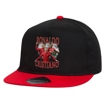 Cristiano Ronaldo, Καπέλο παιδικό Flat Snapback, Μαύρο/Κόκκινο (100% ΒΑΜΒΑΚΕΡΟ, ΠΑΙΔΙΚΟ, UNISEX, ONE SIZE)