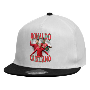 Cristiano Ronaldo, Child's Flat Snapback Hat, White (100% COTTON, CHILDREN'S, UNISEX, ONE SIZE)