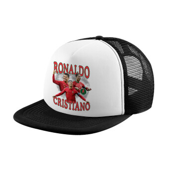 Cristiano Ronaldo, Καπέλο παιδικό Soft Trucker με Δίχτυ ΜΑΥΡΟ/ΛΕΥΚΟ (POLYESTER, ΠΑΙΔΙΚΟ, ONE SIZE)