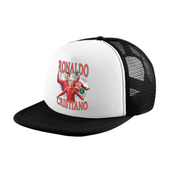 Cristiano Ronaldo, Adult Soft Trucker Hat with Black/White Mesh (POLYESTER, ADULT, UNISEX, ONE SIZE)