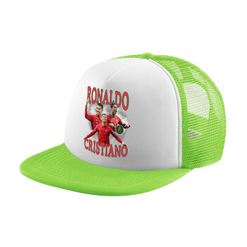 Cristiano Ronaldo, Adult Soft Trucker Hat with Mesh GREEN/WHITE (POLYESTER, ADULT, ONE SIZE)