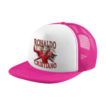 Cristiano Ronaldo, Καπέλο Ενηλίκων Soft Trucker με Δίχτυ Pink/White (POLYESTER, ΕΝΗΛΙΚΩΝ, UNISEX, ONE SIZE)