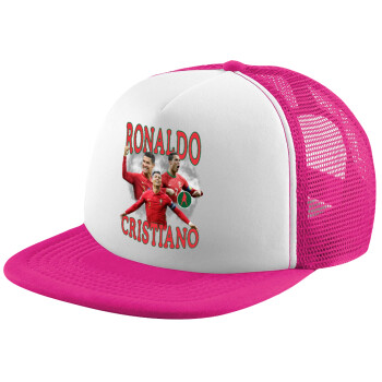 Cristiano Ronaldo, Adult Soft Trucker Hat with Pink/White Mesh (POLYESTER, ADULT, UNISEX, ONE SIZE)