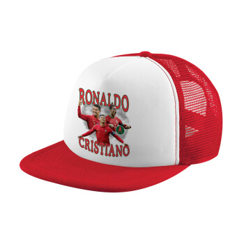 Cristiano Ronaldo, Καπέλο παιδικό Soft Trucker με Δίχτυ ΚΟΚΚΙΝΟ/ΛΕΥΚΟ (POLYESTER, ΠΑΙΔΙΚΟ, ONE SIZE)