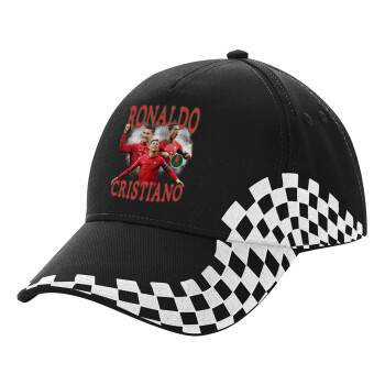 Cristiano Ronaldo, Adult Ultimate BLACK RACING Cap, (100% COTTON DRILL, ADULT, UNISEX, ONE SIZE)