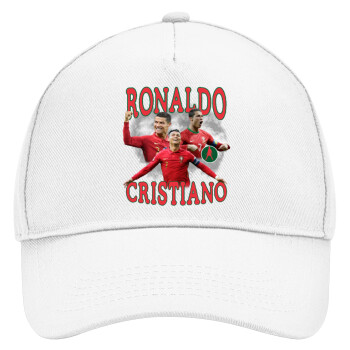 Cristiano Ronaldo, Adult Baseball Cap, Drill, White (100% COTTON, ADULT, UNISEX, ONE SIZE)