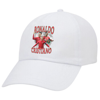 Cristiano Ronaldo, Adult Baseball Cap White 5-panel (POLYESTER, ADULT, UNISEX, ONE SIZE)