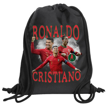 Cristiano Ronaldo, Τσάντα πλάτης πουγκί GYMBAG Μαύρη, με τσέπη (40x48cm) & χονδρά κορδόνια