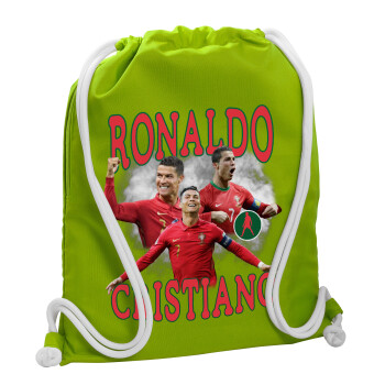 Cristiano Ronaldo, Τσάντα πλάτης πουγκί GYMBAG LIME GREEN, με τσέπη (40x48cm) & χονδρά κορδόνια