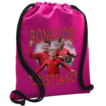 Cristiano Ronaldo, Τσάντα πλάτης πουγκί GYMBAG Φούξια, με τσέπη (40x48cm) & χονδρά κορδόνια