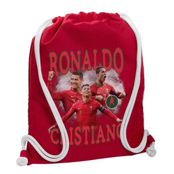 Cristiano Ronaldo, Τσάντα πλάτης πουγκί GYMBAG Κόκκινη, με τσέπη (40x48cm) & χονδρά κορδόνια