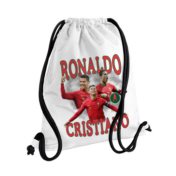 Cristiano Ronaldo, Τσάντα πλάτης πουγκί GYMBAG λευκή, με τσέπη (40x48cm) & χονδρά κορδόνια