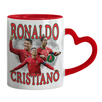 Cristiano Ronaldo, Mug heart red handle, ceramic, 330ml