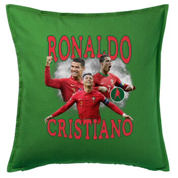 Cristiano Ronaldo, Sofa cushion Green 50x50cm includes filling