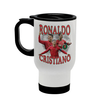 Cristiano Ronaldo, Stainless steel travel mug with lid, double wall white 450ml