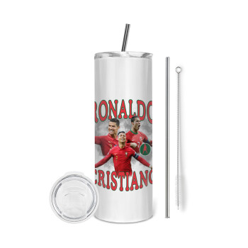 Cristiano Ronaldo, Eco friendly stainless steel tumbler 600ml, with metal straw & cleaning brush