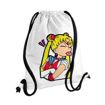 Sailor Moon, Backpack pouch GYMBAG white, with pocket (40x48cm) & thick cords