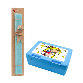 Sailor Moon, Easter Set, children's snack container BLUE & Easter aromatic flat candle (30cm) (TURQUOISE)