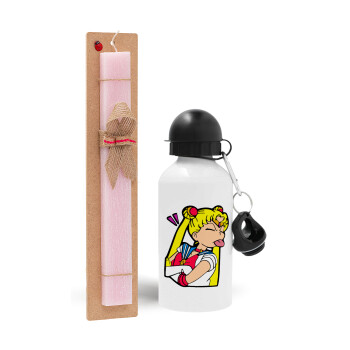 Sailor Moon, Easter Set, metallic aluminum bottle (500ml) & aromatic flat Easter candle (30cm) (PINK)