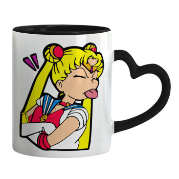Sailor Moon, Κούπα καρδιά χερούλι μαύρη, κεραμική, 330ml