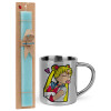 Easter Set, metallic thermal cup (300ml) & aromatic flat Easter candle (30cm) (TURQUOISE)