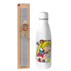 Easter Set, metallic stainless thermos bottle (500ml) & scented flat Easter candle (30cm) (GRAY)