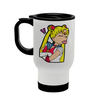 Sailor Moon, Stainless steel travel mug with lid, double wall white 450ml