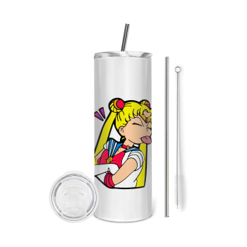 Sailor Moon, Tumbler ποτήρι θερμό από ανοξείδωτο ατσάλι 600ml, με μεταλλικό καλαμάκι & βούρτσα καθαρισμού