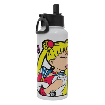 Sailor Moon, Metal mug thermo White with Straw and Spout Lid (Stainless steel), double wall, 950ml