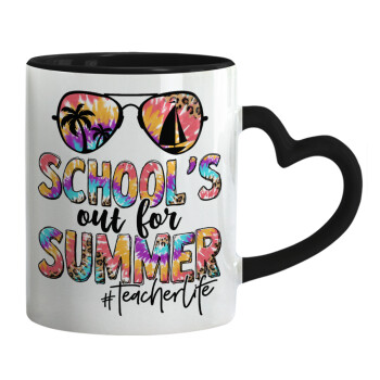 School's Out For Summer Teacher Life, Mug heart black handle, ceramic, 330ml