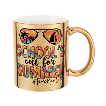 School's Out For Summer Teacher Life, Κούπα κεραμική, χρυσή καθρέπτης, 330ml