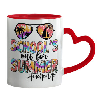 School's Out For Summer Teacher Life, Mug heart red handle, ceramic, 330ml