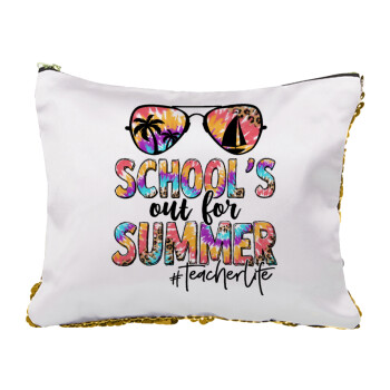 School's Out For Summer Teacher Life, Sequin Gold Pouch Cosmetic Bag