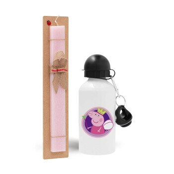 Peppa pig Queen, Easter Set, metallic aluminum bottle (500ml) & aromatic flat Easter candle (30cm) (PINK)