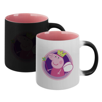 Peppa pig Queen, Κούπα Μαγική εσωτερικό ΡΟΖ, κεραμική 330ml που αλλάζει χρώμα με το ζεστό ρόφημα