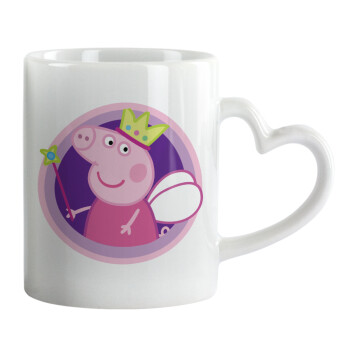 Peppa pig Queen, Κούπα καρδιά χερούλι λευκή, κεραμική, 330ml