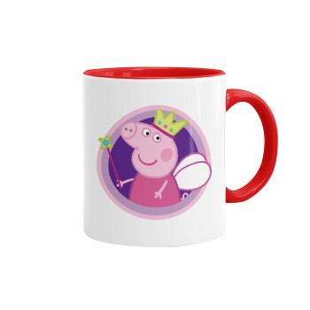 Peppa pig Queen, Κούπα χρωματιστή κόκκινη, κεραμική, 330ml