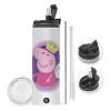 Travel Tumbler 2 Lids, with metal straw & cleaning brush (Stainless steel 304 Food grade, BPA free, 600ml)