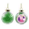 Transparent Christmas tree ball ornament with green filling 8cm