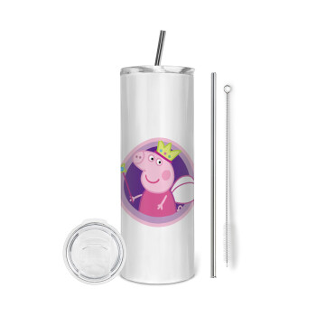 Peppa pig Queen, Eco friendly stainless steel tumbler 600ml, with metal straw & cleaning brush
