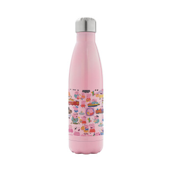 Peppa pig Characters, Metal mug thermos Pink Iridiscent (Stainless steel), double wall, 500ml