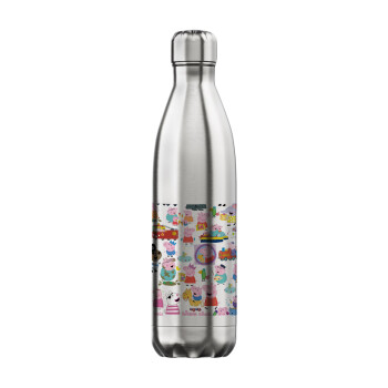 Peppa pig Characters, Μεταλλικό παγούρι θερμός Inox (Stainless steel), διπλού τοιχώματος, 750ml