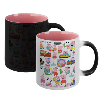 Peppa pig Characters, Κούπα Μαγική εσωτερικό ΡΟΖ, κεραμική 330ml που αλλάζει χρώμα με το ζεστό ρόφημα (1 τεμάχιο)