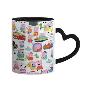 Peppa pig Characters, Mug heart black handle, ceramic, 330ml