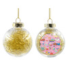 Transparent Christmas tree ball ornament with gold filling 8cm