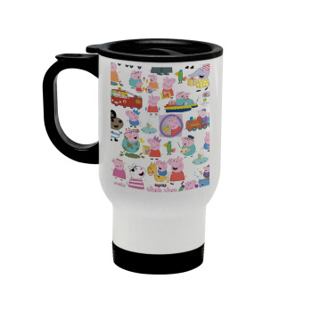 Peppa pig Characters, Stainless steel travel mug with lid, double wall white 450ml
