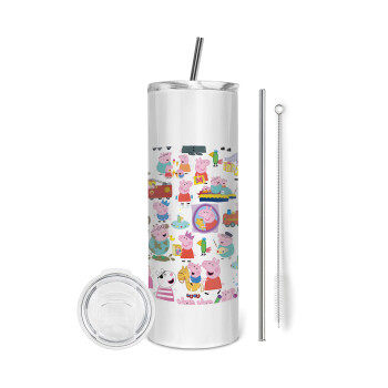 Peppa pig Characters, Eco friendly stainless steel tumbler 600ml, with metal straw & cleaning brush